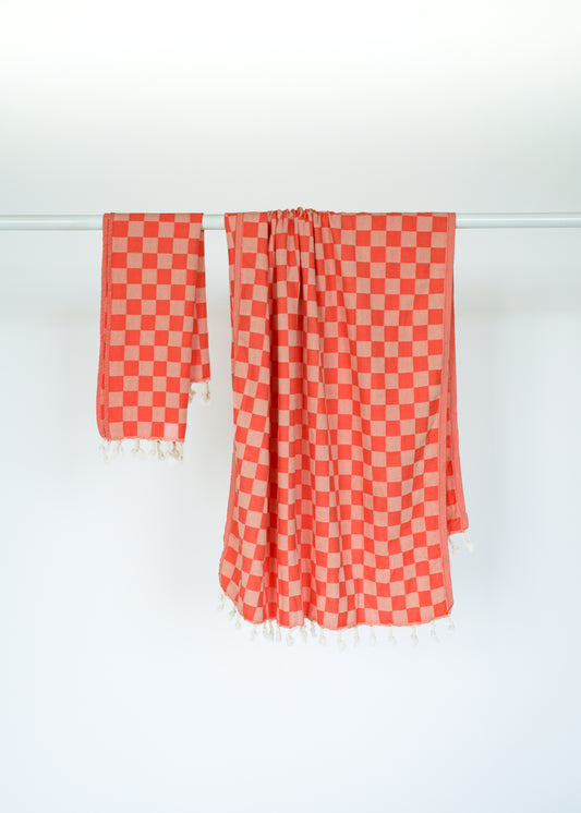 CHECK TURKISH TOWEL / CORAL