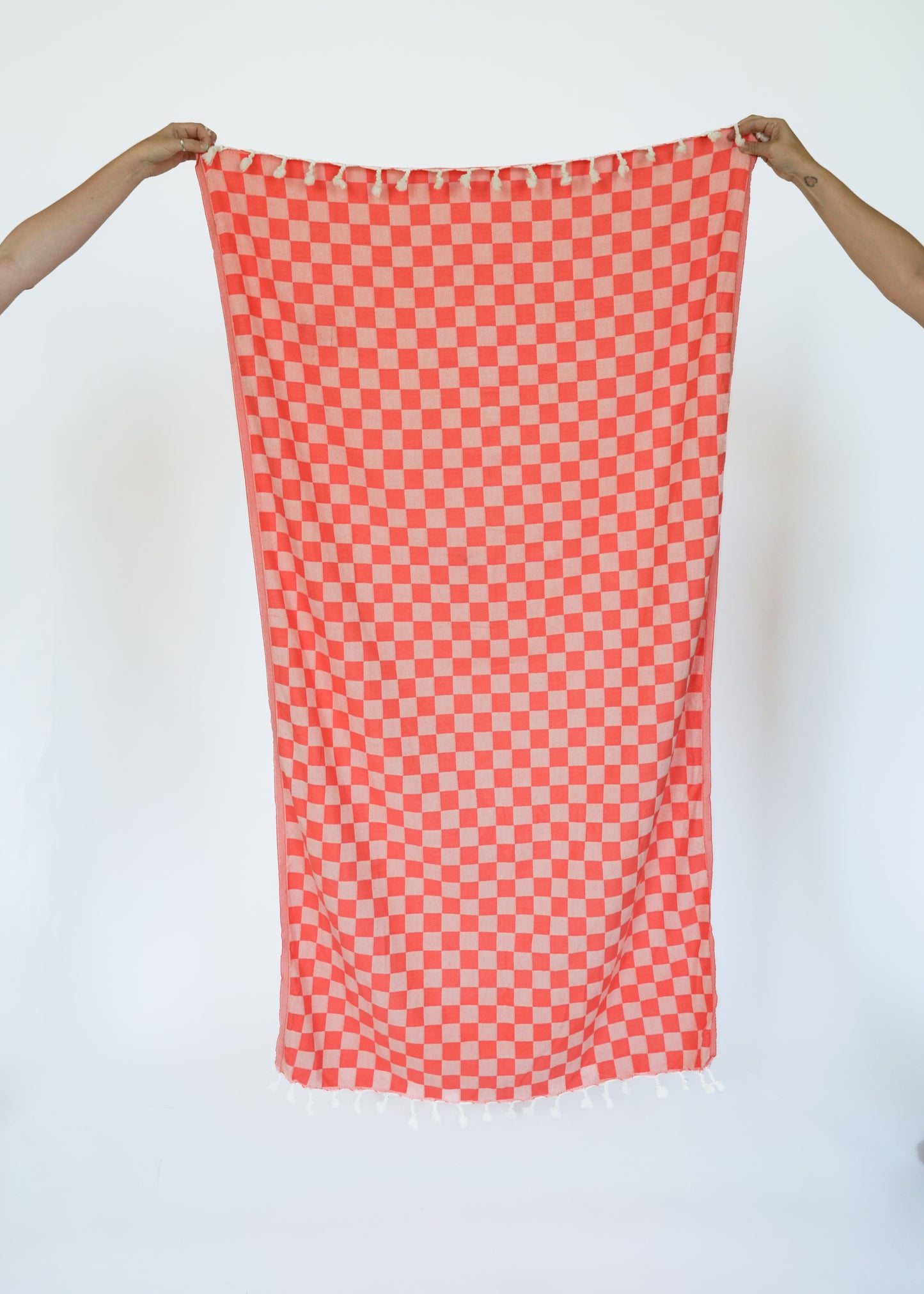 CHECK TURKISH TOWEL / CORAL